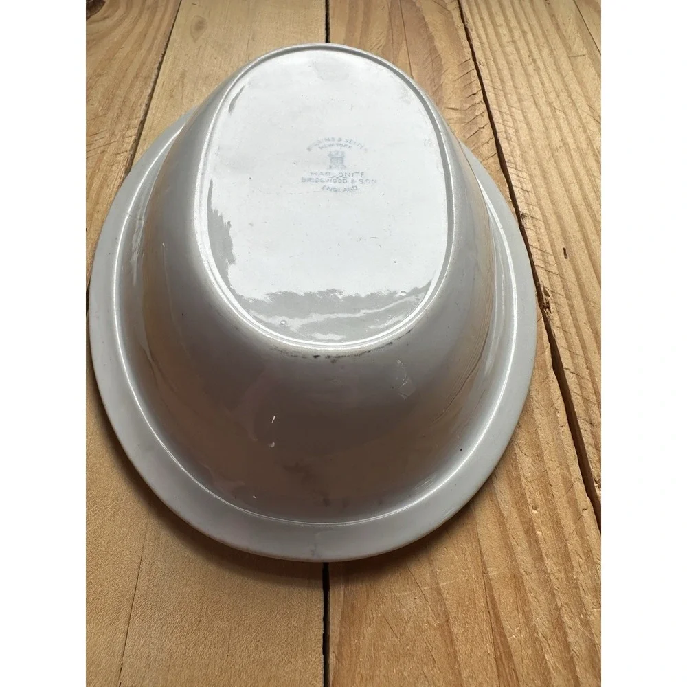 Antique Higgins & Seiter England hotel ware oval stoneware serving bowl blue Flo